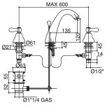 Bongio Oxford Lux bateria umywalkowa 3-otworowa 19501