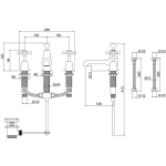 Burlington Bateria umywalkowa 3-otworowa z korkiem automatycznym chrom/czarny T14BLA