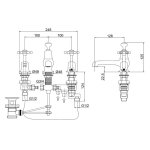 Burlington Bateria umywalkowa 3-otworowa termostatyczna z korkiem automatycznym bez pokręteł chrom T26