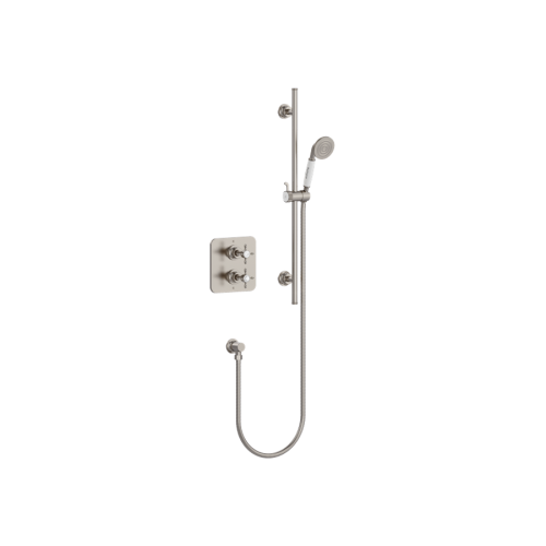 Burlington Guild Bateria prysznicowa termostatyczna ze słuchawką i drążkiem brushed nickel GUSHOWERPACKSQ1L