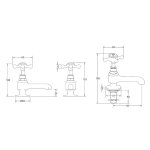 Burlington Stafford Bateria umywalkowa 2-otworowa z długą wylewką z pokrętłami chrom STA12-QT+T1