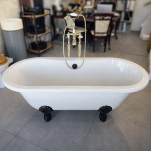   Burlington Windsor Wanna wolnostojąca 170x75 cm biała z odpływem i nogami czarnymi E3+L3B+1610008NS