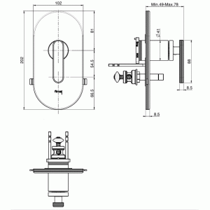 Carlo Frattini Park Line Bateria wannowa/prysznicowa podtynkowa z przełącznikiem element zewnętrzny chrom F1309X2CR