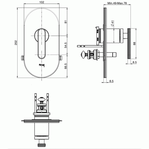 Carlo Frattini Park Line Bateria wannowa/prysznicowa podtynkowa z przełącznikiem element zewnętrzny chrom F1309X2CR
