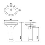 Gentry Home Hillingdon Umywalka ścienna 65x55 cm z otworem na baterię Biała 1501