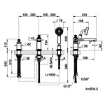 Gessi Venti20 Bateria wannowa 3-otworowa z przełącznikiem, wężem 1,5 m, słuchawką i wylewką matte black 65037.299