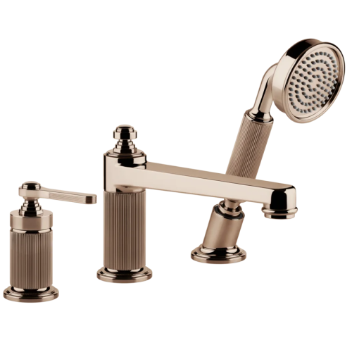 Gessi Venti20 Bateria wannowa 3-otworowa z przełącznikiem, wężem 1,5 m, słuchawką i wylewką copper pvd 65037.030
