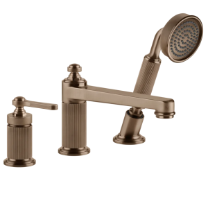 Gessi Venti20 Bateria wannowa 3-otworowa z przełącznikiem, wężem 1,5 m, słuchawką i wylewką copper brushed pvd 65037.708