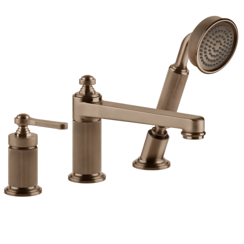 Gessi Venti20 Bateria wannowa 3-otworowa z przełącznikiem, wężem 1,5 m, słuchawką i wylewką copper brushed pvd 65037.708