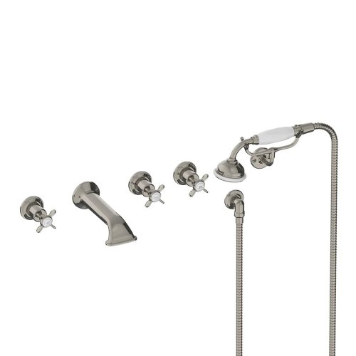 Lefroy Brooks Classic Bateria wannowa 5-otworowa ścienna z zestawem prysznicowym oraz uchwytem Silver Nickel LB1247NK