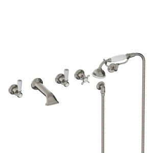 Lefroy Brooks Classic Bateria wannowa 5-otworowa ścienna z zestawem prysznicowym oraz uchwytem Silver Nickel WL1247NK