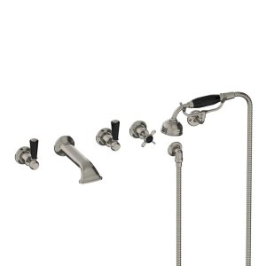 Lefroy Brooks Classic Bateria wannowa 5-otworowa ścienna z zestawem prysznicowym oraz uchwytem Silver Nickel BL1247NK