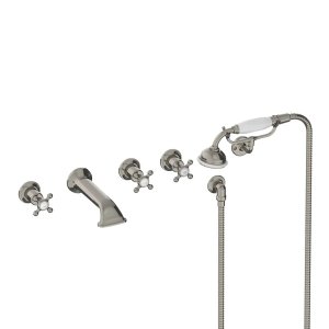 Lefroy Brooks Classic Bateria wannowa 5-otworowa ścienna z zestawem prysznicowym oraz uchwytem Silver Nickel CH1247NK
