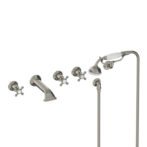 Lefroy Brooks Classic Bateria wannowa 5-otworowa ścienna z zestawem prysznicowym oraz uchwytem Silver Nickel CH1247NK