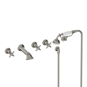 Lefroy Brooks Classic Bateria wannowa 5-otworowa ścienna z zestawem prysznicowym oraz uchwytem Silver Nickel LS1247NK