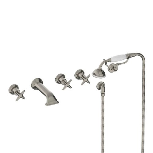 Lefroy Brooks Classic Bateria wannowa 5-otworowa ścienna z zestawem prysznicowym oraz uchwytem Silver Nickel LS1247NK
