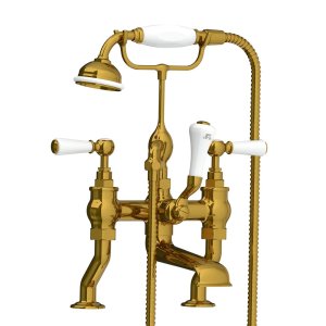 Lefroy Brooks Classic Bateria wannowa 2-otworowa z zestawem prysznicowym Antique Gold WL1100AG
