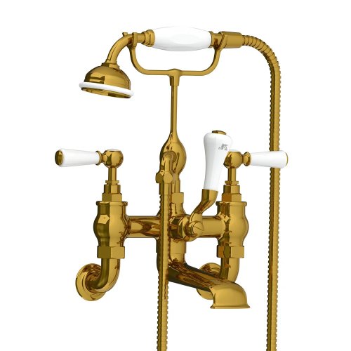 Lefroy Brooks Classic Bateria wannowa ścienna z zestawem prysznicowym Antique Gold WL1166AG