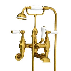 Lefroy Brooks Classic Bateria wannowa ścienna z zestawem prysznicowym Polished Brass WL1166PB