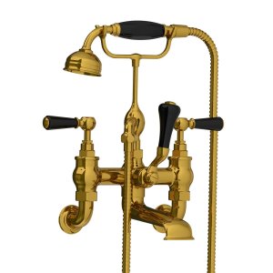 Lefroy Brooks Classic Bateria wannowa ścienna z zestawem prysznicowym Antique Gold BL1166AG