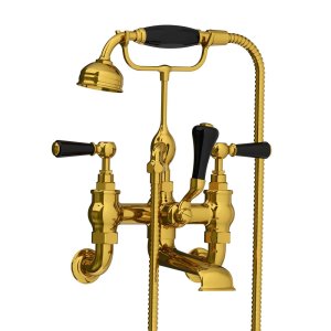 Lefroy Brooks Classic Bateria wannowa ścienna z zestawem prysznicowym Polished Brass BL1166PB