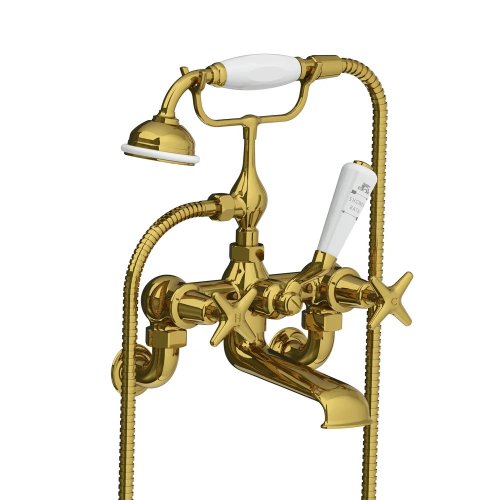 Lefroy Brooks Classic Bateria wannowa ścienna z zestawem prysznicowym Polished Brass LS1166PB