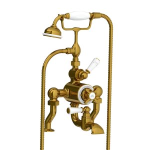 Lefroy Brooks Classic Bateria wannowa termostatyczna 2-otworowa z zestawem prysznicowym Antique Gold DM/GD8823AG