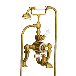 Lefroy Brooks Classic Bateria wannowa termostatyczna 2-otworowa z zestawem prysznicowym Polished Brass DM/GD8823PB