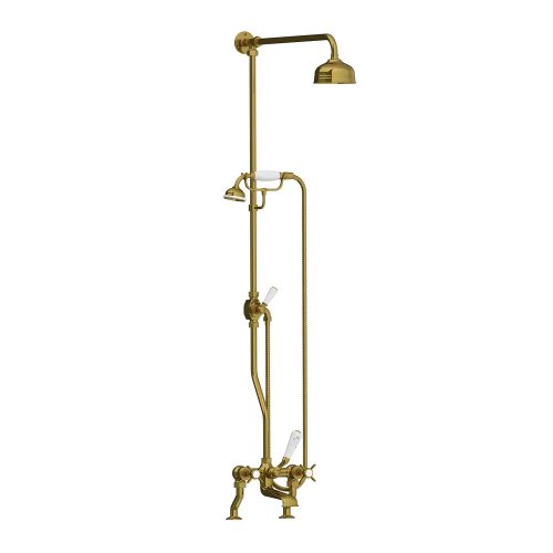 Lefroy Brooks Classic Bateria wannowa 2-otworowa z deszczownicą Ø 129 mm oraz z zestawem prysznicowym Antique Gold LB1700AG