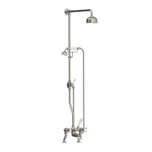 Lefroy Brooks Classic Bateria wannowa 2-otworowa z deszczownicą Ø 129 mm oraz z zestawem prysznicowym Silver Nickel LB1700NK