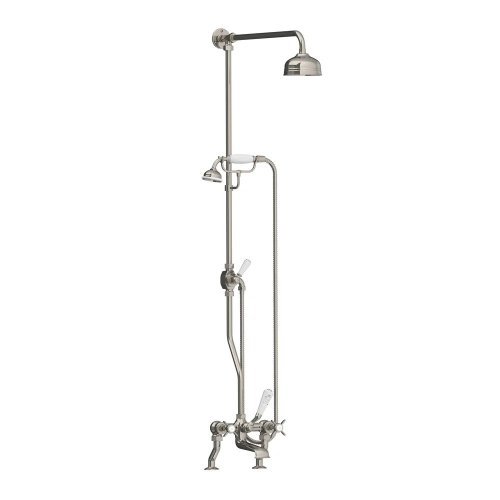 Lefroy Brooks Classic Bateria wannowa 2-otworowa z deszczownicą Ø 129 mm oraz z zestawem prysznicowym Silver Nickel LB1700NK