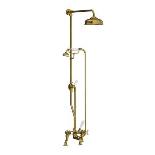 Lefroy Brooks Classic Bateria wannowa 2-otworowa z deszczownicą Ø 200 mm oraz z zestawem prysznicowym Antique Gold LB1701AG
