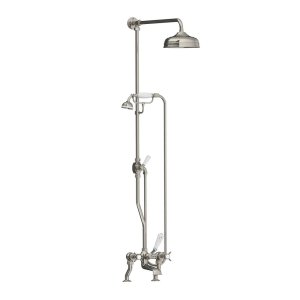 Lefroy Brooks Classic Bateria wannowa 2-otworowa z deszczownicą Ø 200 mm oraz z zestawem prysznicowym Silver Nickel LB1701NK