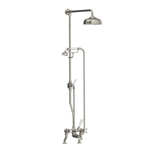 Lefroy Brooks Classic Bateria wannowa 2-otworowa z deszczownicą Ø 200 mm oraz z zestawem prysznicowym Silver Nickel LB1701NK
