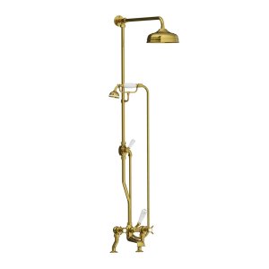 Lefroy Brooks Classic Bateria wannowa 2-otworowa z deszczownicą Ø 200 mm oraz z zestawem prysznicowym Polished Brass LB1701PB