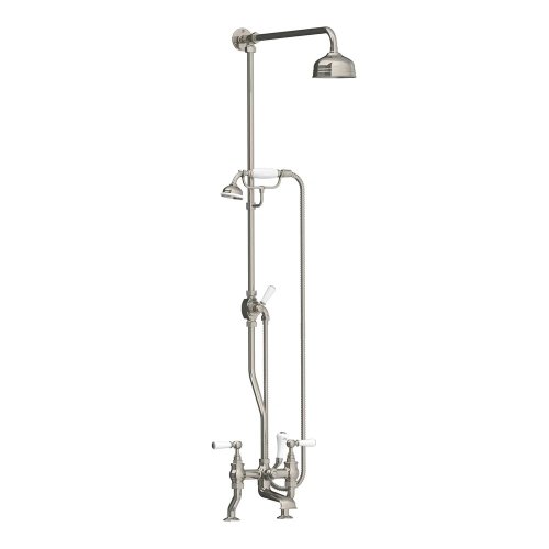 Lefroy Brooks Classic Bateria wannowa 2-otworowa z deszczownicą Ø 200 mm oraz z zestawem prysznicowym Silver Nickel WL1701NK