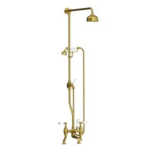 Lefroy Brooks Classic Bateria wannowa 2-otworowa z deszczownicą Ø 129 mm oraz z zestawem prysznicowym Polished Brass WL1700PB