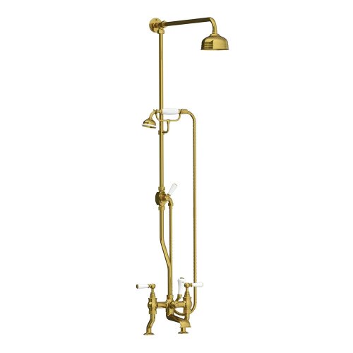 Lefroy Brooks Classic Bateria wannowa 2-otworowa z deszczownicą Ø 200 mm oraz z zestawem prysznicowym Polished Brass WL1701PB