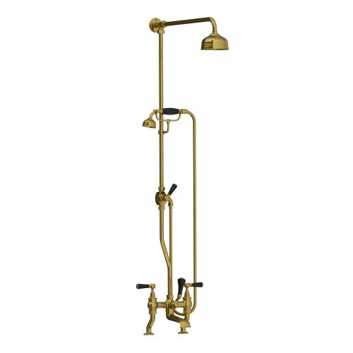 Lefroy Brooks Classic Bateria wannowa 2-otworowa z deszczownicą Ø 200 mm oraz z zestawem prysznicowym Antique Gold BL1701AG