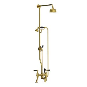 Lefroy Brooks Classic Bateria wannowa 2-otworowa z deszczownicą Ø 129 mm oraz z zestawem prysznicowym Polished Brass BL1700PB