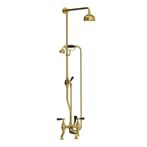 Lefroy Brooks Classic Bateria wannowa 2-otworowa z deszczownicą Ø 200 mm oraz z zestawem prysznicowym Polished Brass BL1701PB