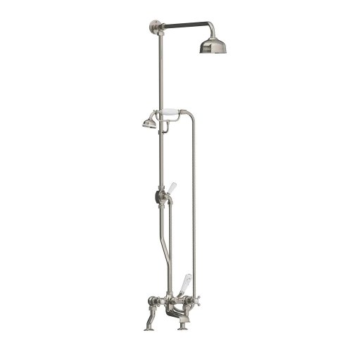 Lefroy Brooks Classic Bateria wannowa 2-otworowa z deszczownicą Ø 129 mm oraz z zestawem prysznicowym Silver Nickel CH1700NK