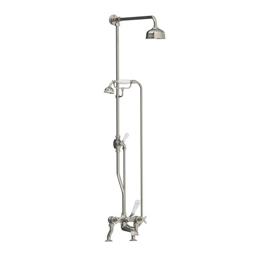Lefroy Brooks Classic Bateria wannowa 2-otworowa z deszczownicą Ø 200 mm oraz z zestawem prysznicowym Silver Nickel LS1701NK