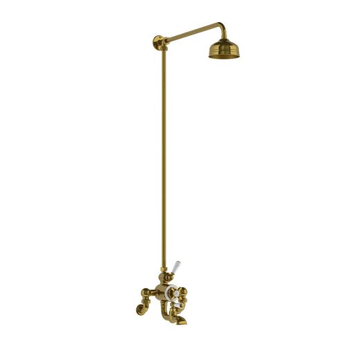 Lefroy Brooks Classic Bateria wannowa termostatyczna 2-otworowa ścienna z deszczownicą Ø 129 mm Antique Gold WMGD8821AG