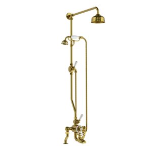 Lefroy Brooks Classic Bateria wannowa termostatyczna 2-otworowa z deszczownicą Ø 129 mm i zestawem prysznicowym Polished Brass DMGD8824PB
