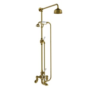 Lefroy Brooks Classic Bateria wannowa termostatyczna 2-otworowa ścienna z deszczownicą Ø 200 mm i zestawem prysznicowym Antique Gold WMGD8825AG