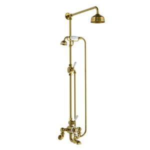 Lefroy Brooks Classic Bateria wannowa termostatyczna 2-otworowa ścienna z deszczownicą Ø 129 mm i zestawem prysznicowym Polished Brass WMGD8824PB