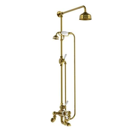 Lefroy Brooks Classic Bateria wannowa termostatyczna 2-otworowa ścienna z deszczownicą Ø 200 mm i zestawem prysznicowym Polished Brass WMGD8825PB