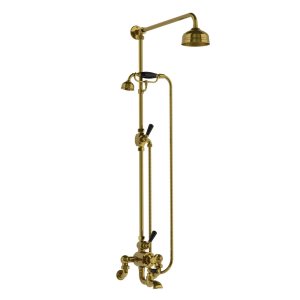 Lefroy Brooks Classic Bateria wannowa termostatyczna 2-otworowa ścienna z deszczownicą Ø 200 mm i zestawem prysznicowym Antique Gold WMBL8825AG