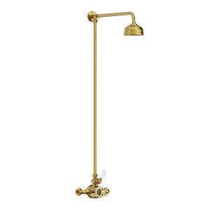 Lefroy Brooks Classic Bateria natryskowa termostatyczna ścienna z deszczownicą Ø 200 mm Polished Brass GD8702PB